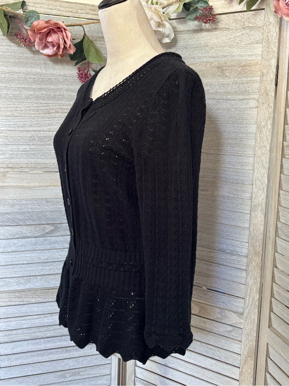 Y2K Vintage EXPRESS Black Crochet Knit Cardigan w/ Crochet Peplum, Women’s SZ LG - Picture 11 of 16